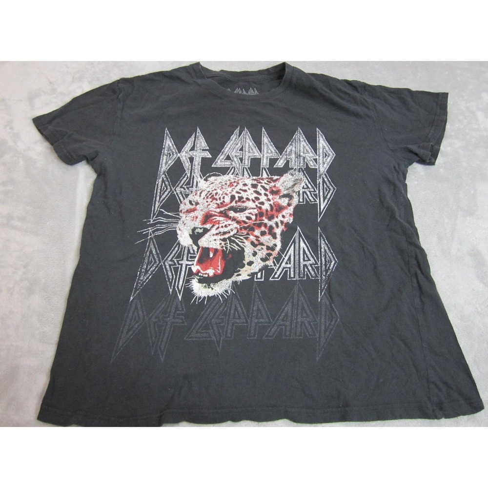 Def Leppard Graphic T-Shirt Women XL Black Leopard Rock Band Tee Hysteria